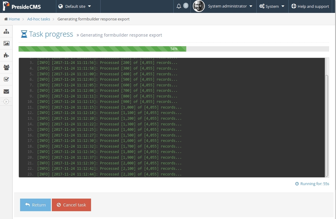 Screenshot of ad-hoc task live progress view