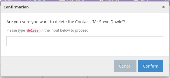 Screenshot of a delete record prompt