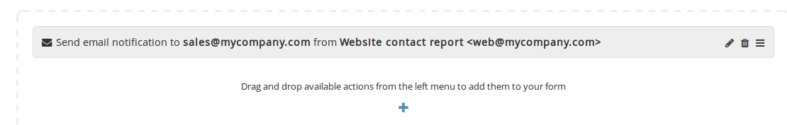 Screenshot showing the placeholder of a configured action