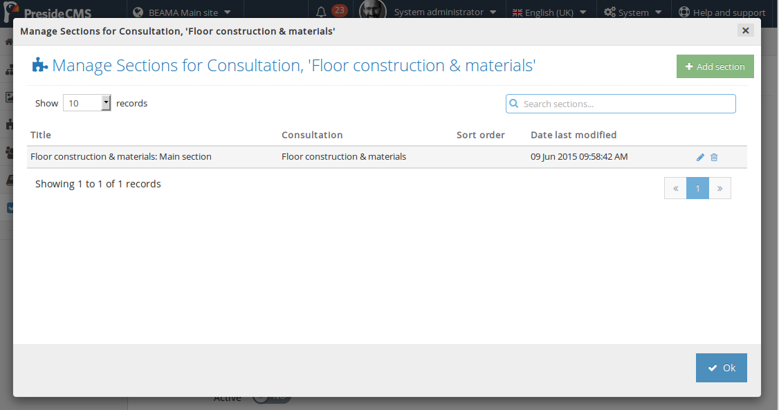 Screenshot of one to many manager dialog