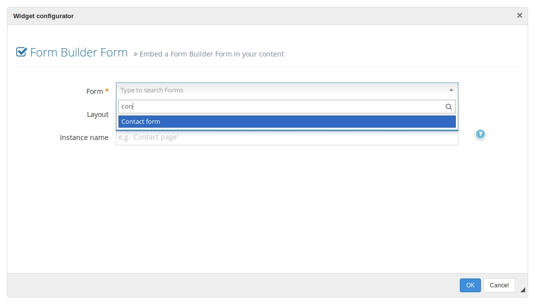 Screenshot showing widget configurator